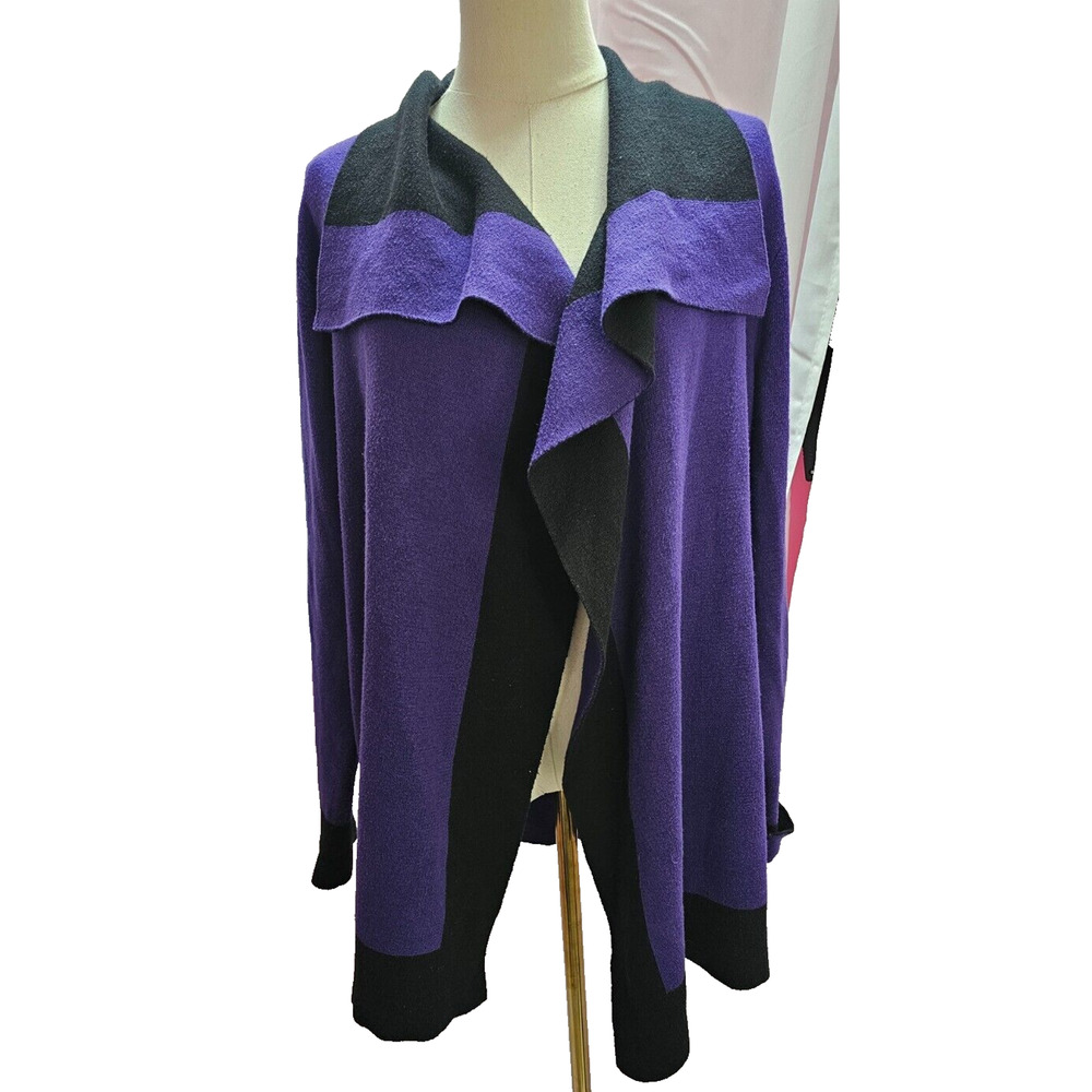 Talbots Open Cardigan‎ Plus 1X 2X Waterfall Drape Sweater in Purple Black